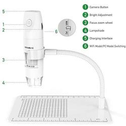 Wireless Digital Microscope, Pancellent 1080P 50X to 1000X Magnification Microscopy with 8 LED, USB Handheld Camera with Light Compatible for iPhone Android, iPad Windows Mac(White)