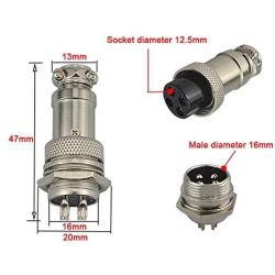 FULARR 6Pcs Premium GX16-4 Pin Aviation Connector Plug Adapter, 5A 16MM Thread Male Female Metal Panel Aviation Wire Connector Kit, with Rubber Protector Cap and Phillips Screwdriver