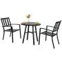 PHI VILLA 3 Piece Outdoor Patio Bistro Dining Set, Slatted Metal Round Table & 2 Patio Chairs, Outdoor Furniture Set for Porch, Deck
