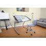 SD STUDIO DESIGNS Triflex Drawing Table, Sit to Stand Up Adjustable Office Home Computer Desk, 35.25'' W X 23.5'' D, Silver/Blue Glass