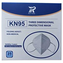 Ratone KN95 (Box of 25) Disposable Three Dimensional Protective 5 Layer Face Mask, Disposable, White