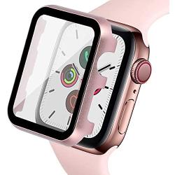 Ritastar Bumper Case for Apple Watch Screen Protector 40 mm with Metal Cover,HD Clear High Sensitive Protective Tempered Glass,Bubble-Free,Full Coverage for iWatch Series 6 SE 5 4 Women,Rose Pink