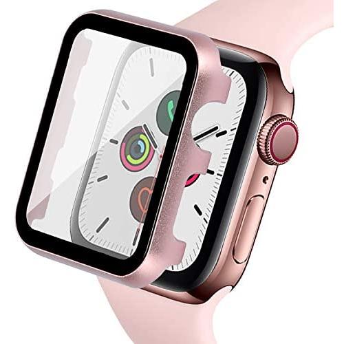 Ritastar for Apple Watch Case with Screen Protector 44mm Metal Bumper Cover,Clear High Sensitive Screen Response,Bubble-Free,PET Film,Shockproof Protection for iWatch Series 6 SE 5 4 Women Rose Gold