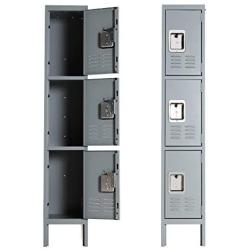 Metal Locker for School Office Gym Metal Storage Locker Cabinet for Employees Students Steel Locker Triple Tier with 3 Door Gray