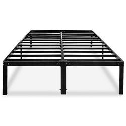 Metal Platform Bed Frame Queen Size Heavy Duty 14 Inch Beds No Box Spring Steel Slat Frames with Storage Black, AQ