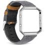 Jobese Compatible with Fitbit Blaze Bands, Soft Classic Canvas Fabric Straps with Genuine Leather Bands with Silver Metal Frame Compatible with Fitbit Blaze Bands Men Women