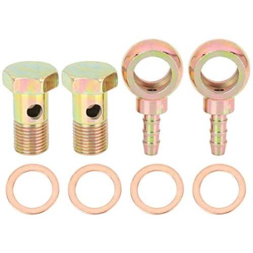 X AUTOHAUX 2 Sets 16mm Diameter Banjo Hose Barb Bolt Fittings Banjo Bolt Washer Bronze Tone Metal for Motorcycle Car
