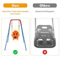 HONEY JOY Toddler Swing Set, Heavy Duty Metal A-Frame Swing Stand & High Back Baby Swing Seat with Safety Harness & Handrails, Indoor Outdoor Hanging Swing Set for Kids Boys Girls