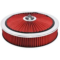 A-Team Performance High Flow Replacement Air Cleaner Assembly w/Flow-Thru Lid Washable and Reusable Round Air Filter Element Kit Includes Star Wing Nut Compatible with Chevrolet GMC Ford 14''x3'' Red