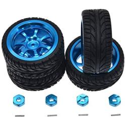 Metal Rims & Wheel Tyres & Hex Adapters for 1/18 WLtoys RC Car A959-B A979-B A959 A969 & 1/10 On-Road car Aluminum Upgrade Parts Full Set(Blue)