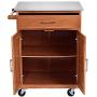 Giantex Wood Kitchen Trolley Cart Rolling Kitchen Island Cart with Stainless Steel Top Storage Cabinet Drawer and Towel Rack