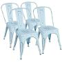 Furmax Metal Dining Chair Indoor-Outdoor Use Stackable Classic Trattoria Chair Chic Dining Bistro Cafe Side Metal Chairs Set of 4 (Blue)