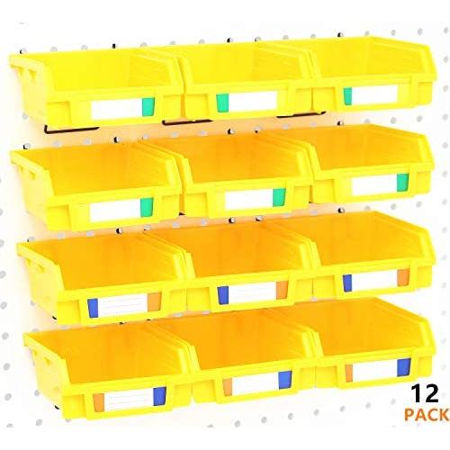 12 Pack Yellow Pegboard Bins - Pegboard Hardware Parts Storage Craft Organizer Sample Room Organzier PegBoard Workbench Bins Accessories (Yellow 12 PC)