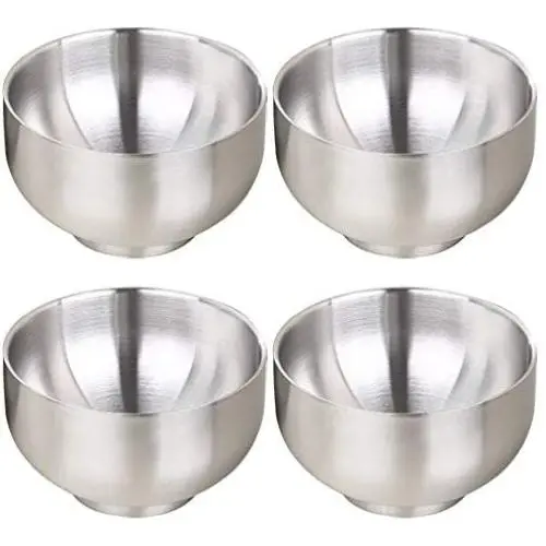 Devico 18/8 Stainless Steel Bowl, 19oz Metal Rice Cereal Serving Bowls, Double Walled Katori for Kids Baby Children, Matte Finish BPA-free, Set of 4 Devico 18/8 Stainless Steel Bowl, 19oz Metal Rice Cereal Serving Bowls, Double Walled Katori for Kids Baby Children, Matte Finish BPA-free, Set of 4