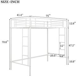 Twin Loft Bed Frame with 2 Ladders, High Metal Loft Bed for Kids, 220 lbs Weight Limits, Twin Size, White