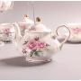 ufengke 15 Piece European Bone China Coffee Cup Set, Ceramic Porcelain Tea Cup Set with Metal Holder, Tea Gift Sets, Pink Camellia Painting