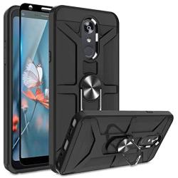 TJS Phone Case Compatible with LG Aristo 4,Aristo 4 Plus +,Escape Plus,K30 2019,Arena 2,X2 2019,Tribute Royal, [Full Coverage Tempered Glass Screen Protector] Metal Ring Magnetic Support (Black)