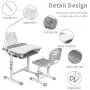 WXBOBO Kids Functional Desk and Chair Set, Height Adjustable Children School Study Desk with Tilt Desktop, Bookstand, LED Light, Metal Hook and Storage Drawer for Boys Girls (Gray)
