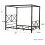 DHP Rosedale Metal 4 Poster Canopy Bed with Crisscross Headboard and Footboard - Queen (Black)