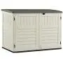 Suncast 5 x 3 Horizontal Stow-Away Storage Shed - Natural Wood-like Outdoor Storage for Trash Cans and Yard Tools - All-Weather Resin, Hinged Lid, Reinforced Floor - Vanilla and Stoney