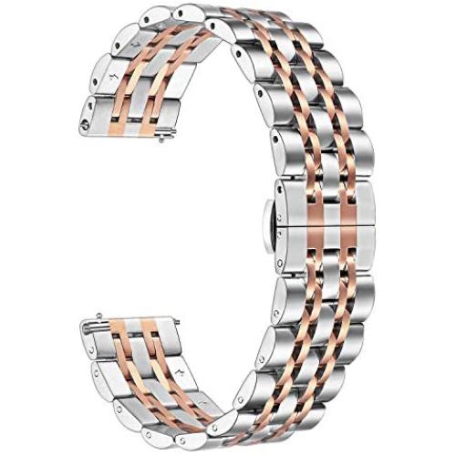 TRUMiRR Band for Samsung Galaxy Watch 42mm / Watch3 41mm / Active 2 40mm 44mm, 20mm Solid Metal Stainless Steel Watchband Quick Release Strap Wristband for Garmin Vivoactive 3 / Forerunner 245 645 / Venu, Silver Rose Gold