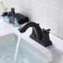 NEWATER 2-Handle 4 Inch Centerset Brass Bathroom Sink Faucet with Metal Pop-up Drain Assembly & Faucet Supply Lines，Deck Mounted Vanity Faucets Rv Commercial Lavatory Faucet，Matte Black