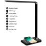 Multifunctional LED Desk Lamp with Wireless Charger, USB Charging Port, 5 Lighting Modes,5 Brightness Levels, Sensitive Control, 30/60 min Auto Timer, Eye-Caring Office Lamp with Adapter