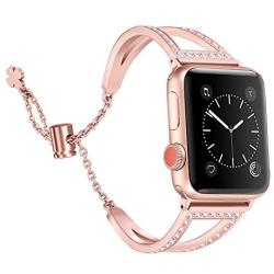 Secbolt Bling Bands Compatible with Apple Watch Band 38mm 40mm iWatch SE Series 6/5/4/3/2/1, Women Dressy Metal Jewelry Bracelet Bangle Wristband Stainless Steel, Gold