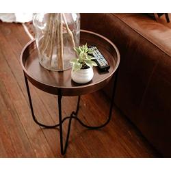 H Potter Outdoor Patio Side Table Antique Copper for Porch Deck Balcony Terrace Indoor Living Room Kitchen Small Spaces Quick Folding Stand Removable Round Metal Tray for Coffee Drinks or Appetizers