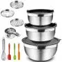 Benooa Stainless Steel Mixing Bowls Set with Airtight Lids Non-Slip Bottoms Nesting Bowls Measuring Spoons,3 Grater Attachments,Egg Whisk,Silicone Brush,Great for Mixing&Serving Benooa Stainless Steel Mixing Bowls Set with Airtight Lids Non-Slip Bottoms Nesting Bowls Measuring Spoons,3 Grater Attachments,Egg Whisk,Silicone Brush,Great for Mixing&Serving