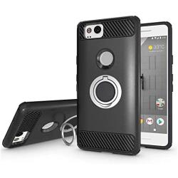 Newseego Compatible with Google Pixel 2 Case (5.0inch) with Armor Dual Layer 2 in 1 with Extreme Heavy Duty Protection and Finger Ring Holder Kickstand Fit Magnetic Car Mount for Google Pixel 2-Black