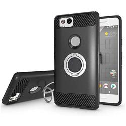 Newseego Compatible with Google Pixel 2 Case (5.0inch) with Armor Dual Layer 2 in 1 with Extreme Heavy Duty Protection and Finger Ring Holder Kickstand Fit Magnetic Car Mount for Google Pixel 2-Black