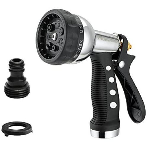 M PLUS Garden Hose Nozzle Spray Nozzle Heavy Duty Metal Pistol Grip Rear Trigger Quick Connector 7 Patterns for Plant Watering Car Washing Pets Cleaning and Other Tasks
