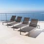 Christopher Knight Home Coral Bay Outdoor Aluminum Chaise Lounges with Mesh Seat, 4-Pcs Set, Grey / Dark Grey