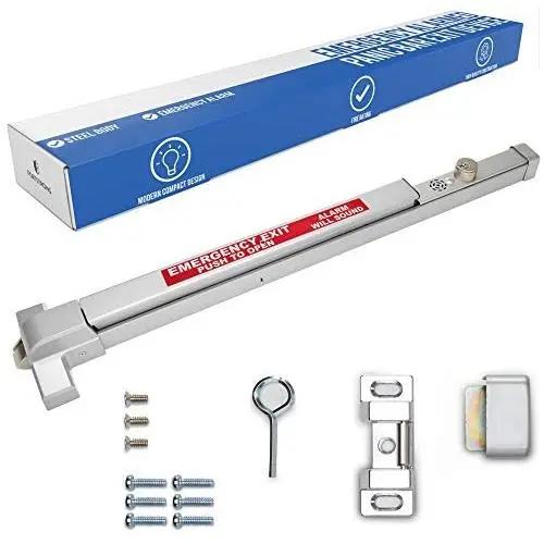 Alarmed Commercial Push Bar Exit Device - FH-1550A Panic Bar Loud Warning Strike Bar with Warning Stickers - UL Parts - Easy Installation Alarmed Commercial Push Bar Exit Device - FH-1550A Panic Bar Loud Warning Strike Bar with Warning Stickers - UL Parts - Easy Installation
