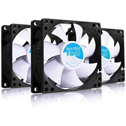 AABCOOLING Super Silent Fan 8 - Silent and Efficient 80mm Fan with 4 Anti-Vibration Pads, CPU Fan, Air Cooler, Airflow Fan, Case Fan - Value Pack 3 Pieces