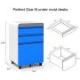 Dprodo 3 Drawers Mobile File Cabinet with Lock, Metal Filing Cabinet for Legal & Letter Size, Locking File Cabinet for Home & Office Full-Extension Drawers, Blue