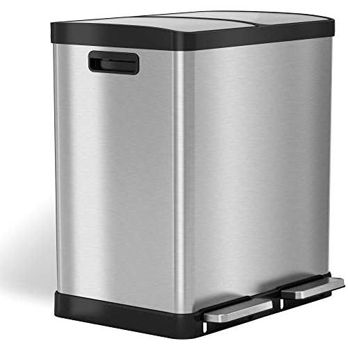 iTouchless 16 Gallon Dual Step Trash Can & Recycle, Stainless Steel Lid and Bin Body with Handle, Includes 2 x 8 Gallon (30L) Removable Buckets are Color-Coded, Soft-close and Airtight Lid iTouchless 16 Gallon Dual Step Trash Can & Recycle, Stainless Steel Lid and Bin Body with Handle, Includes 2 x 8 Gallon (30L) Removable Buckets are Color-Coded, Soft-close and Airtight Lid