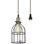 AXILAND Industrial Vintage Style Mini Plug in Pendant Light Metal Bird Cage Edison Hanging Light with Toggle Switch