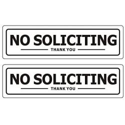 No Soliciting Sign - Self Adhesive Indoor/Outdoor Aluminum Sign - Medium Size 2'' x 7'' White with Black Letters for House Business - Easy Installation (2 Pack)