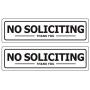 No Soliciting Sign - Self Adhesive Indoor/Outdoor Aluminum Sign - Medium Size 2'' x 7'' White with Black Letters for House Business - Easy Installation (2 Pack)