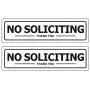 No Soliciting Sign - Self Adhesive Indoor/Outdoor Aluminum Sign - Medium Size 2'' x 7'' White with Black Letters for House Business - Easy Installation (2 Pack)