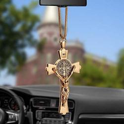 EING Metal And Crystal Diamond Cross Jesus Christian Car Rear View Mirror Pendant Hanging Car Styling Accessories Auto Decoration,Gold