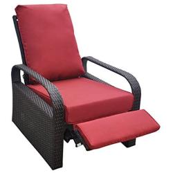 Outdoor Resin Wicker Patio Recliner Chair with Cushions, Patio Furniture Auto Adjustable Rattan Sofa, UV/Fade/Water/Sweat/Rust Resistant, Easy to Assemble (Red)