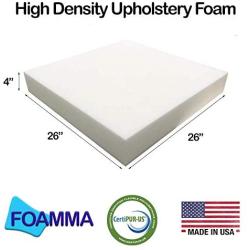 FOAMMA 4'' x 26'' x 26'' Upholstery Foam High Density Foam (Chair Cushion Square Foam for Dinning Chairs, Wheelchair Seat Cushion Replacement)