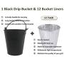 Replacement for Oklahoma Joes 9518545P06 Smoker Grease Drip Bucket,Black Metal Pail with 12 Pack Aluminum Grill Bucket Liner/Drip Insert