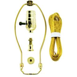 GE, Yellow, 3-Way Kit, Extra Long 8 Ft Clear Cord, 10'' Gold Harp, DIY Lamp Wiring Parts, 250VAC, 250W, UL Listed, 50960