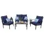 MFSTUDIO 4 Piece Outdoor Metal Furniture Sets Patio Cushioned Conversation Set with 4 Free Pillows for Home, Porch, Lawn, (Loveseat, Coffee Table, 2 Single Chair),Navy-Blue