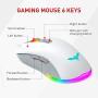 Havit Keyboard Rainbow Backlit Wired Gaming Keyboard Mouse Combo, LED 104 Keys USB Ergonomic Wrist Rest Keyboard, 4800 DPI Mouse for PC Gamer (White)