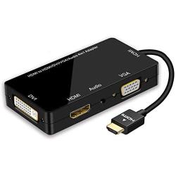 HDMI Adapter, 1080P HDMI to HDMI VGA DVI Audio Multiport 4 in 1 Synchronous Display Video Converter Adapter Male to Female Gold-Plated Jack for Laptop Computer, Monitor, Projector Black